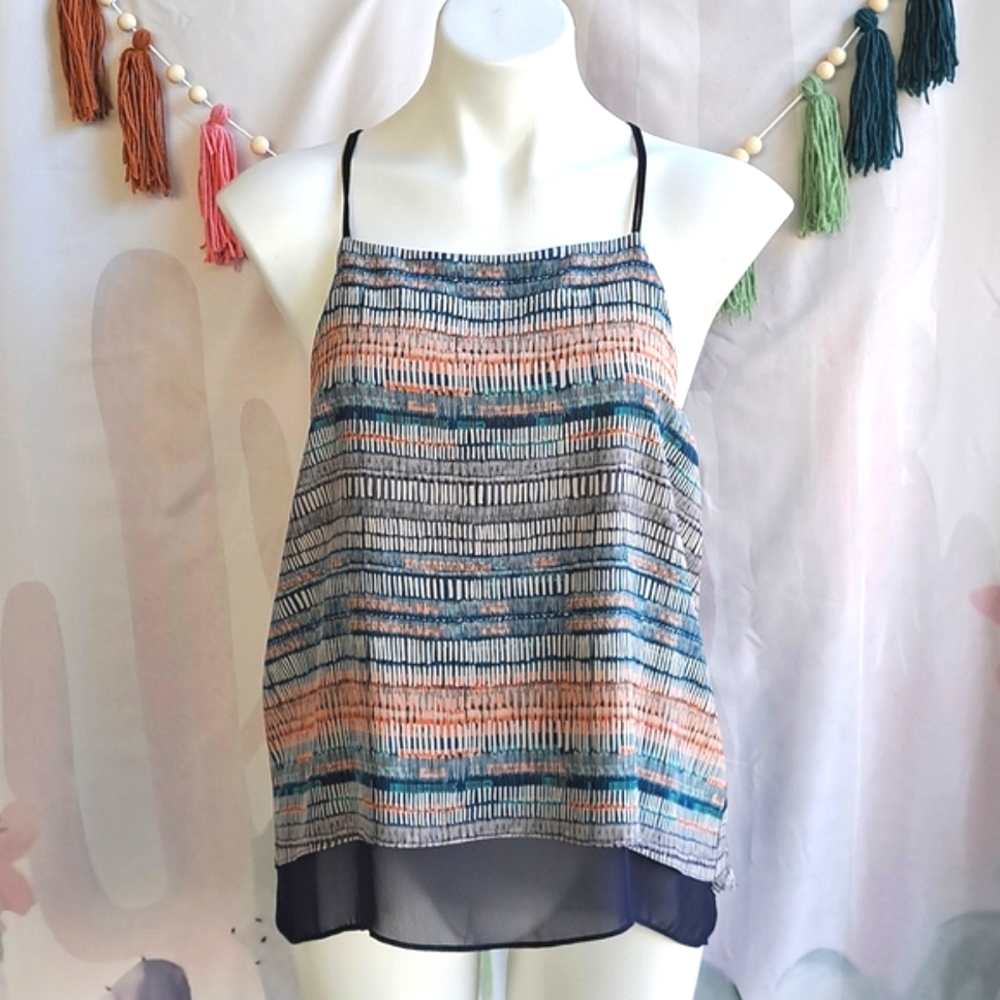 Nwot 100% Silk Top Waverly Grey Layered Racerback Split Back Hi Lo Tank Large
